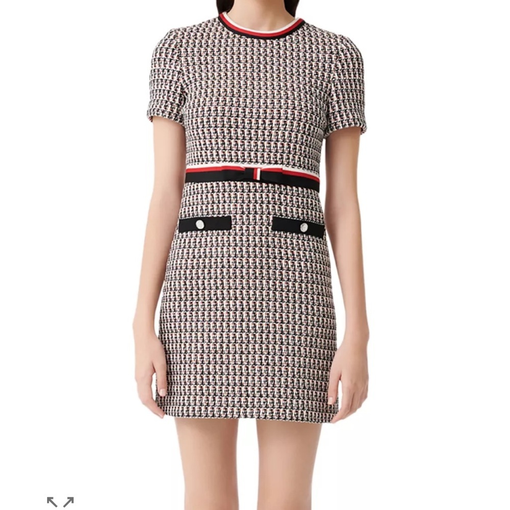 Maje Tweed Mini Dress with Red Accents Size Medium see pics. Gucci vibes